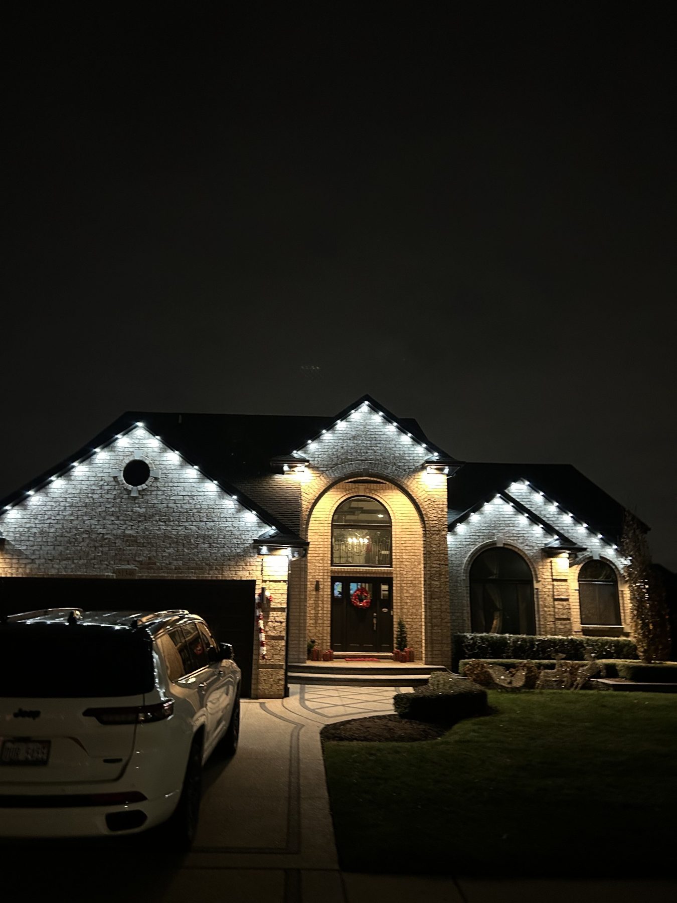 Permanent outdoor lighting installation at night