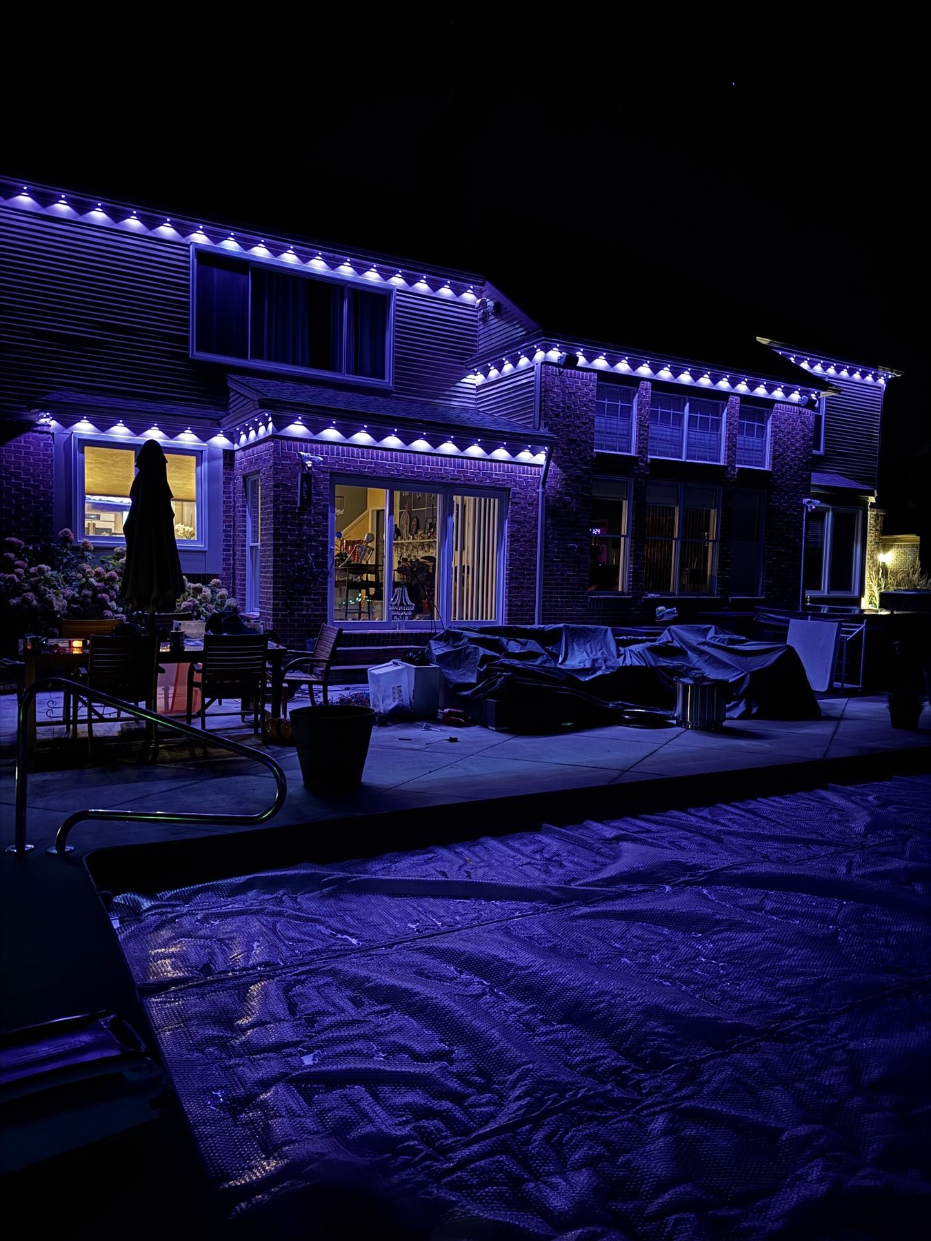 Permanent lighting project with bright roofline accents